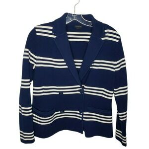 Talbots Knit Sweater Blazer Womens sz Sm petite Stripe navy blue Button Front